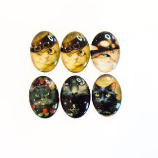 6 glas-cabochoner med kattmotiv 25x18 mm (20309)