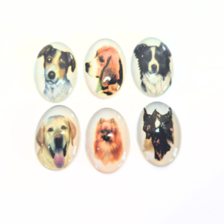 6 glas-cabochoner med hundmotiv 25x18 mm (5,5 mm tjock) (20312)
